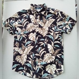 Denim & Flower Black Tropical Leaf Button-Down Shirt Size S